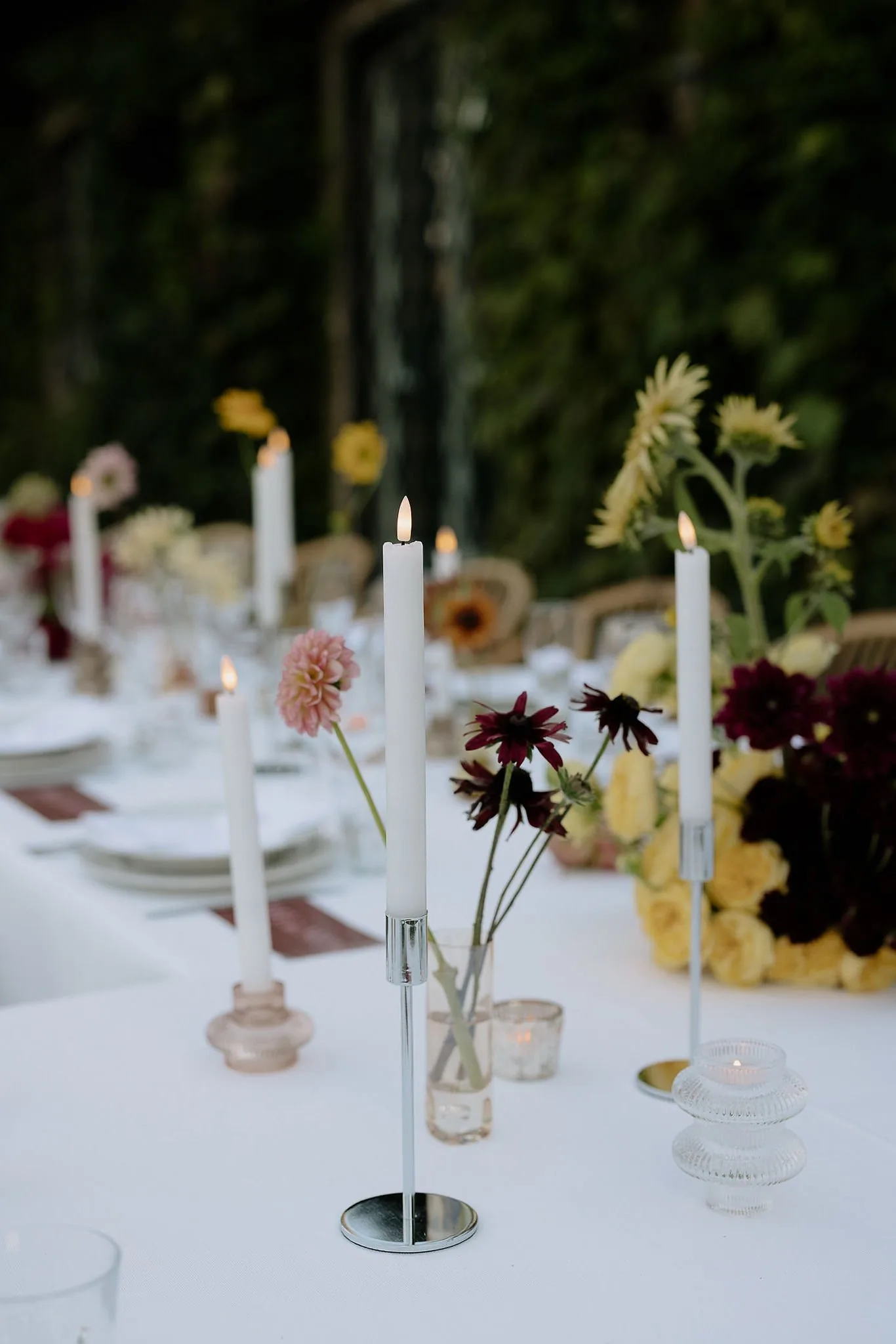 Candlelit reception table styled by Zahra Studio