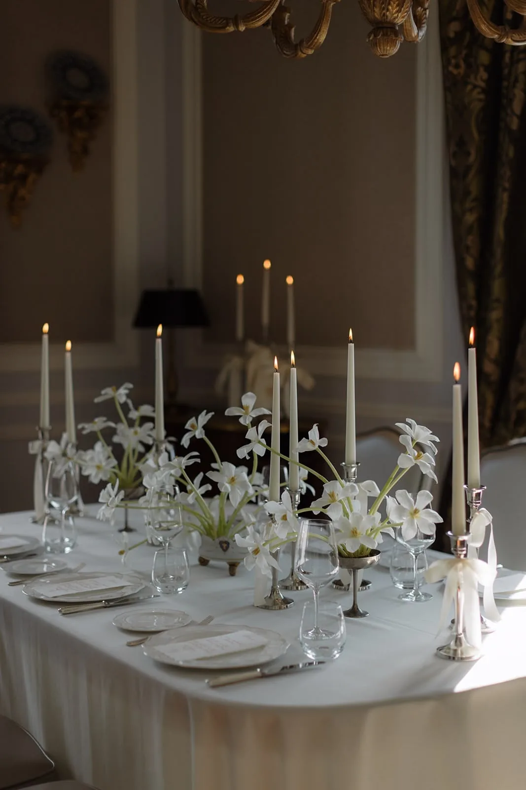Indoor table setting with candles at St. Regis Florence